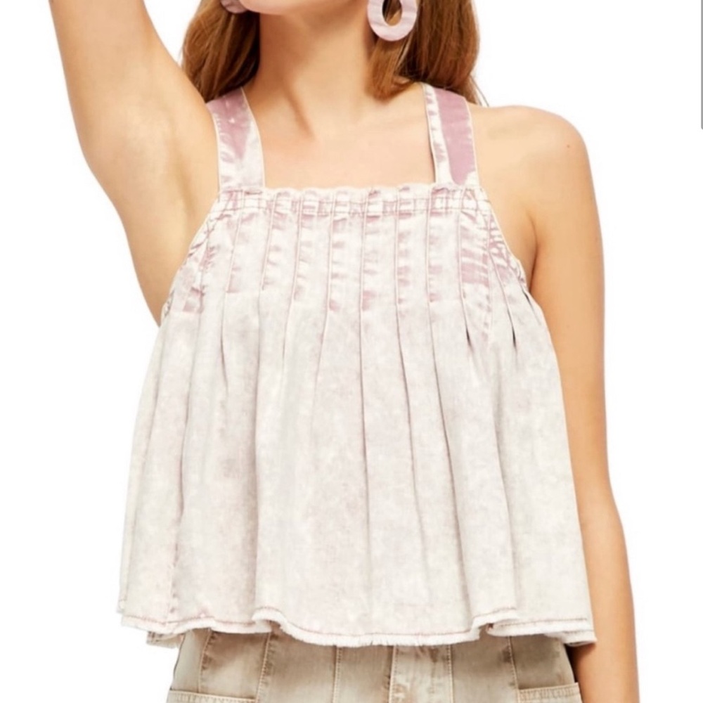NWOT Free People Marina Denim Top, Washed Pink, Size Small